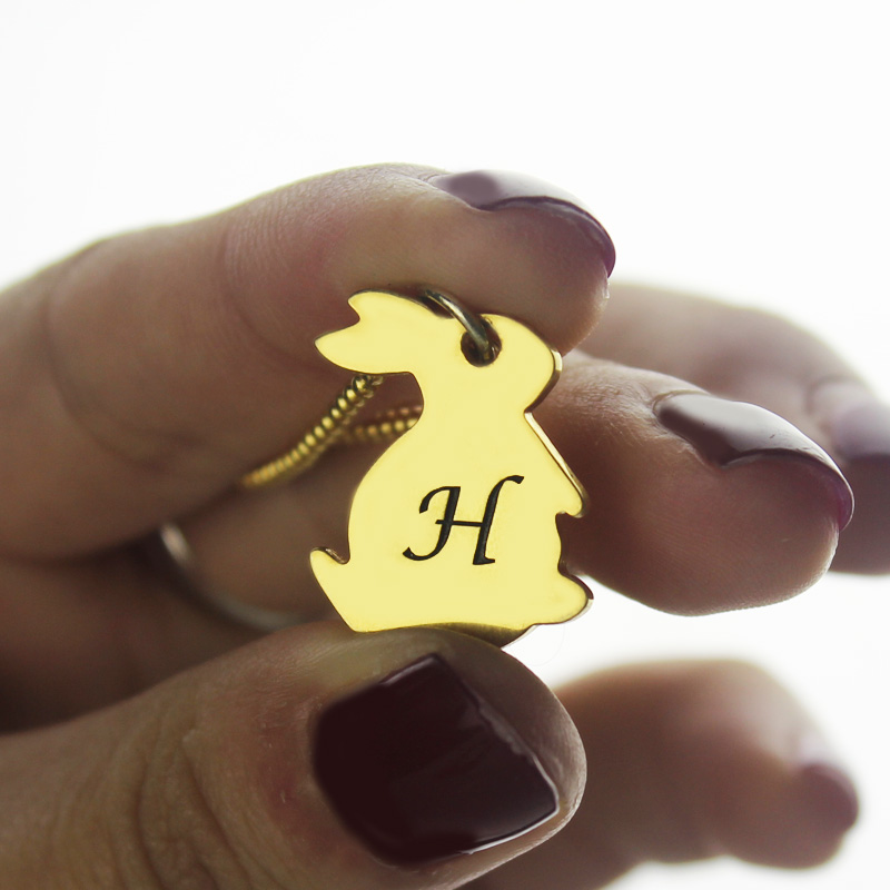Tiny rabbit initial charm necklace product image