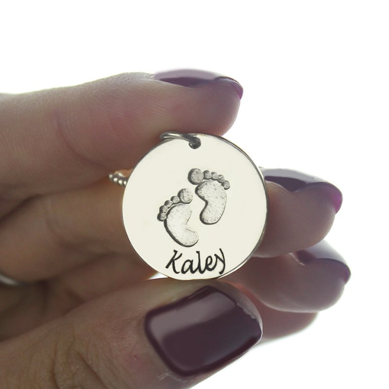 Personalised baby footprints name necklace product view