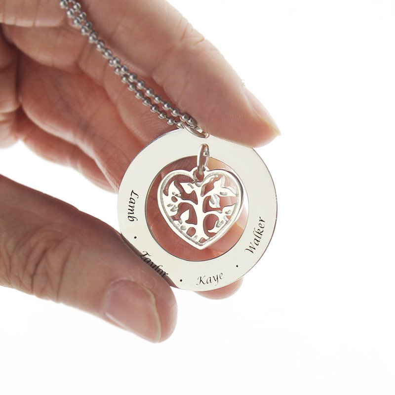 Personalised Heart Family Tree Necklace Detail Personalised heart family tree necklace detail view