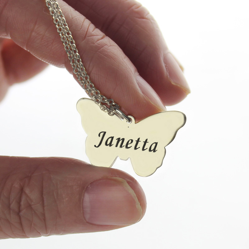 Personalised Butterfly Pendant Name Necklace Personalised sterling silver butterfly pendant name necklace
