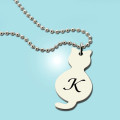 Personalised tiny cat initial pendant necklace, gallery view