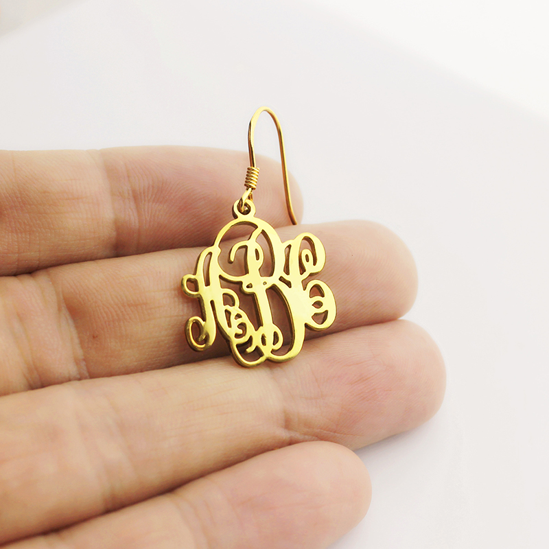 Personalised script monogram initial earrings product view