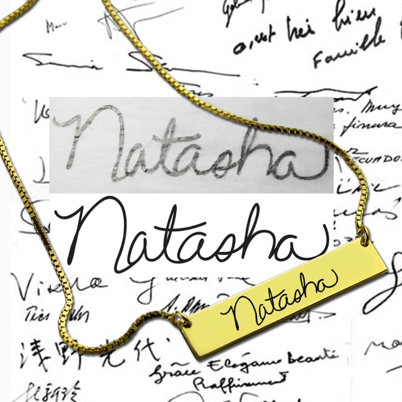 Personalised handwriting signature bar necklace