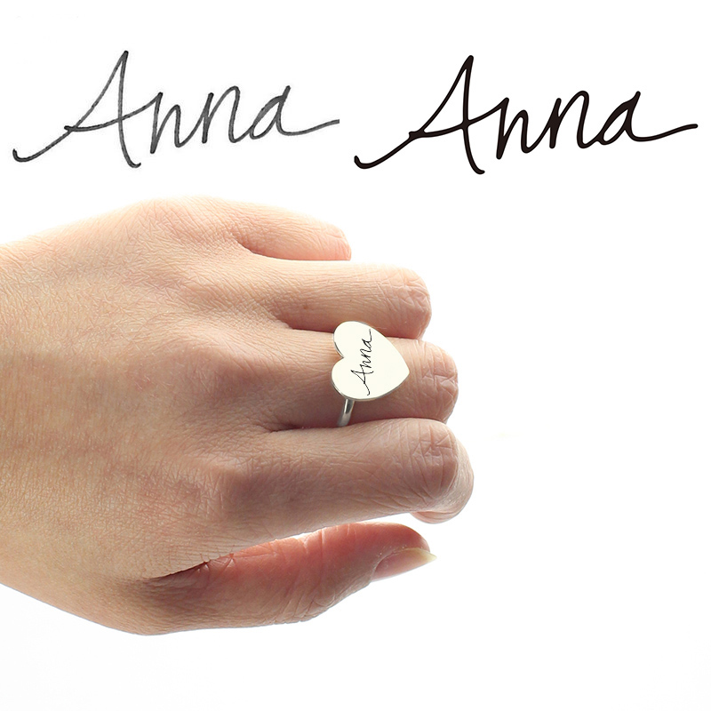 Personalised Handwriting Signature Ring Personalised handwriting signature ring with heart detail
