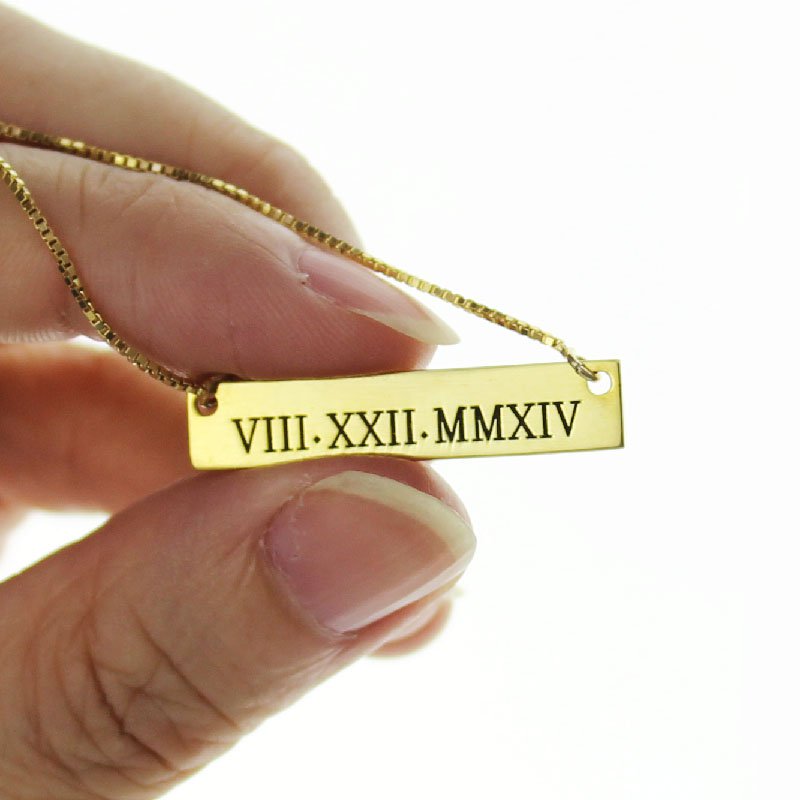 Personalised Roman numeral bar necklace product gallery image