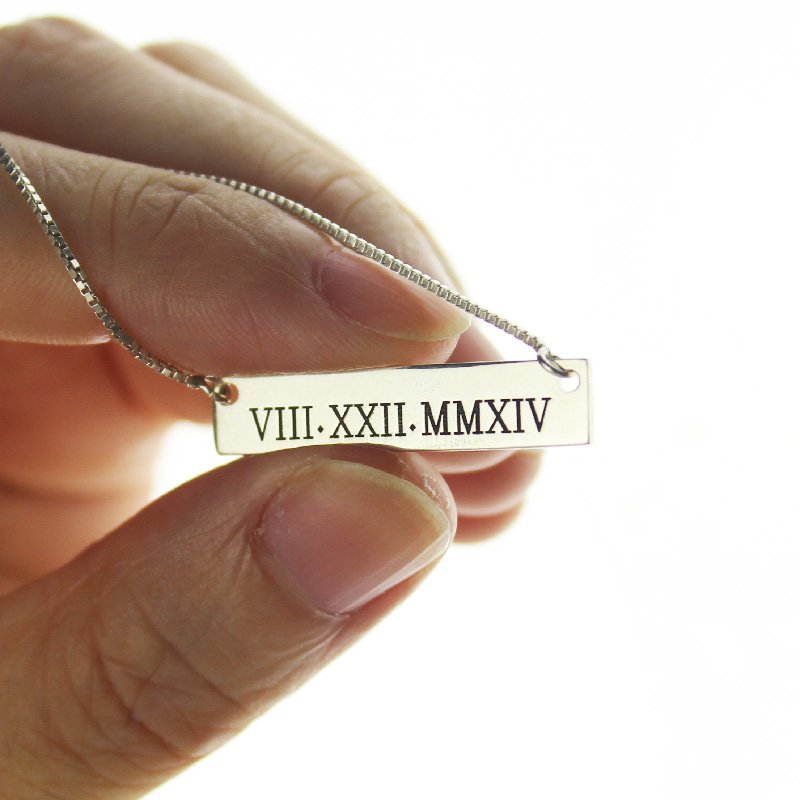 Custom Roman numeral bar necklace product image