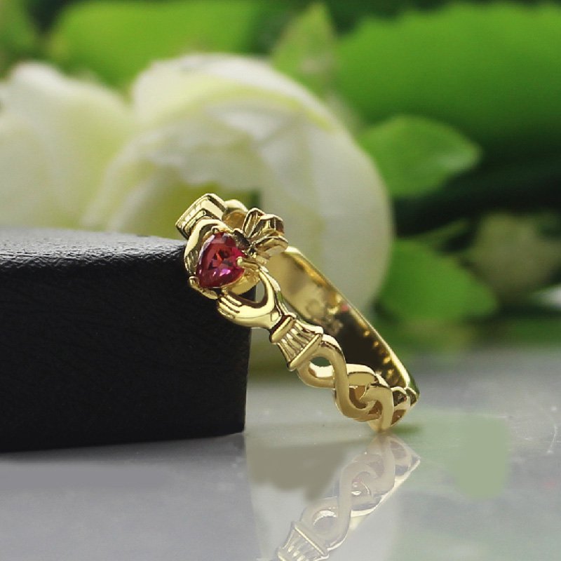 Claddagh Birthstone Name Ring Detail Personalised modern Claddagh birthstone name ring detail
