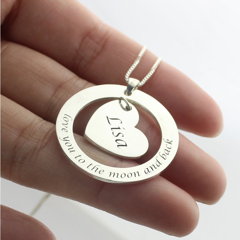 Personalised Love You heart necklace with dangling charms
