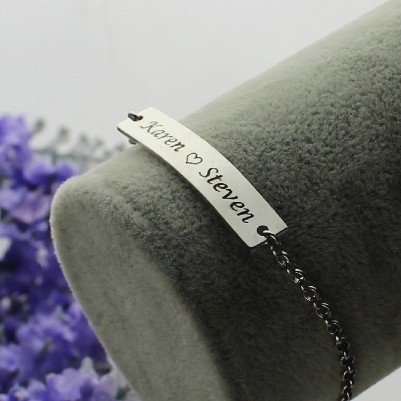 Personalised name bar bracelet with heart engraving