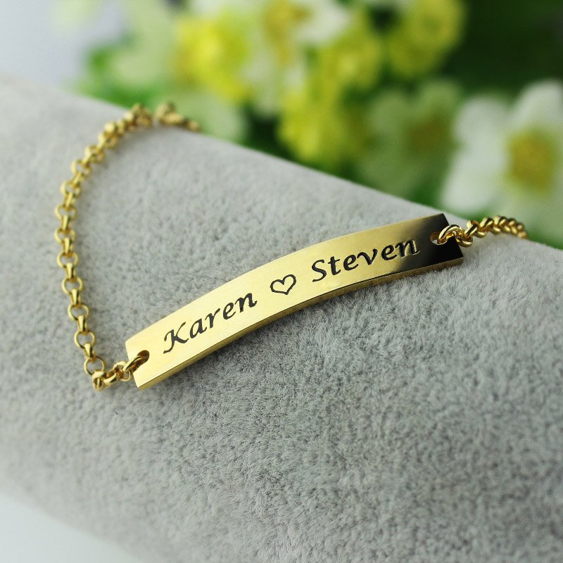 Engraved Couple Bar Bracelet Personalised couple bar bracelet with engraved name and heart