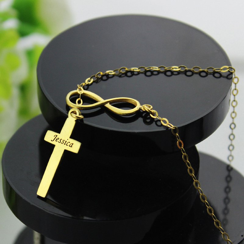 Infinity symbol cross name necklace detail image