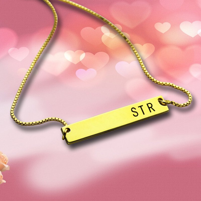 Initial Bar Necklace Detail Personalised initial bar necklace detail view