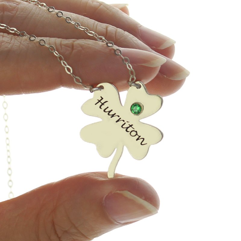 Sterling Silver Clover Name Necklace - Gallery View 2 Sterling silver four-leaf clover name necklace gallery image