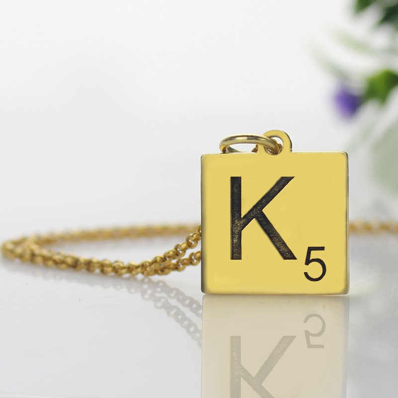 Engraved Scrabble initial letter necklace product image