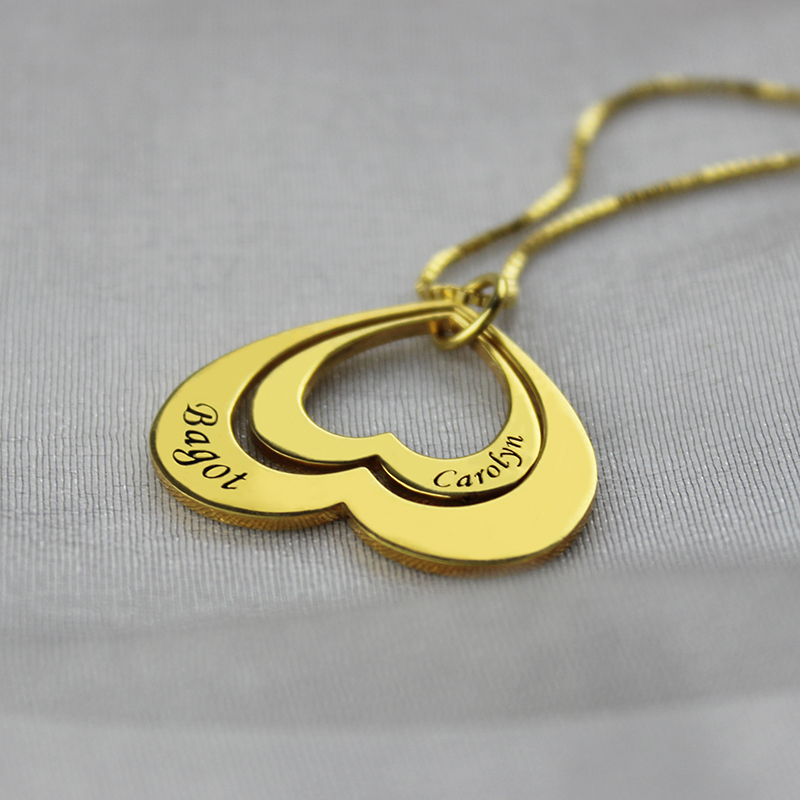Personalised double heart name pendant gallery image