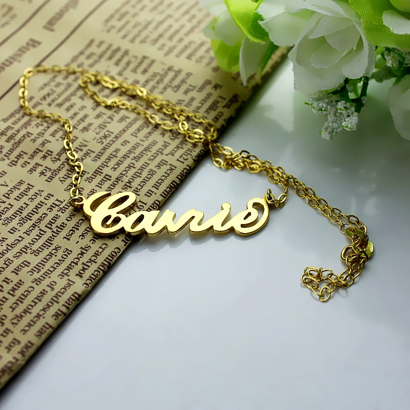 Personalised Carrie name necklace in 18ct solid gold