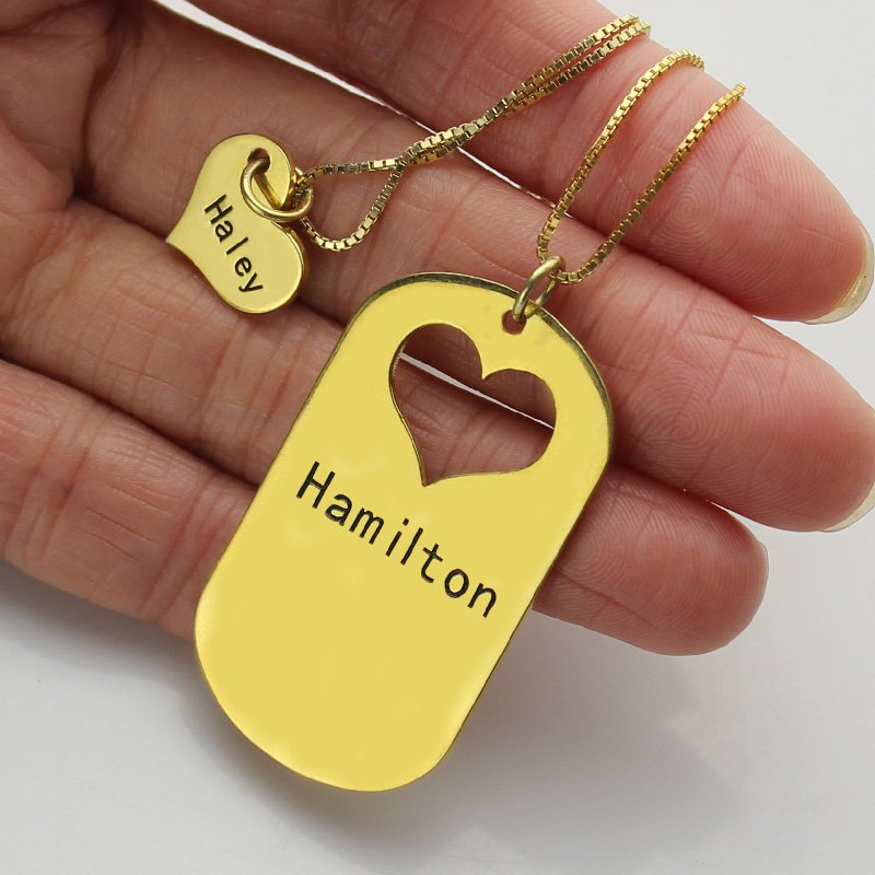 Matching heart dog tag name necklace detail image