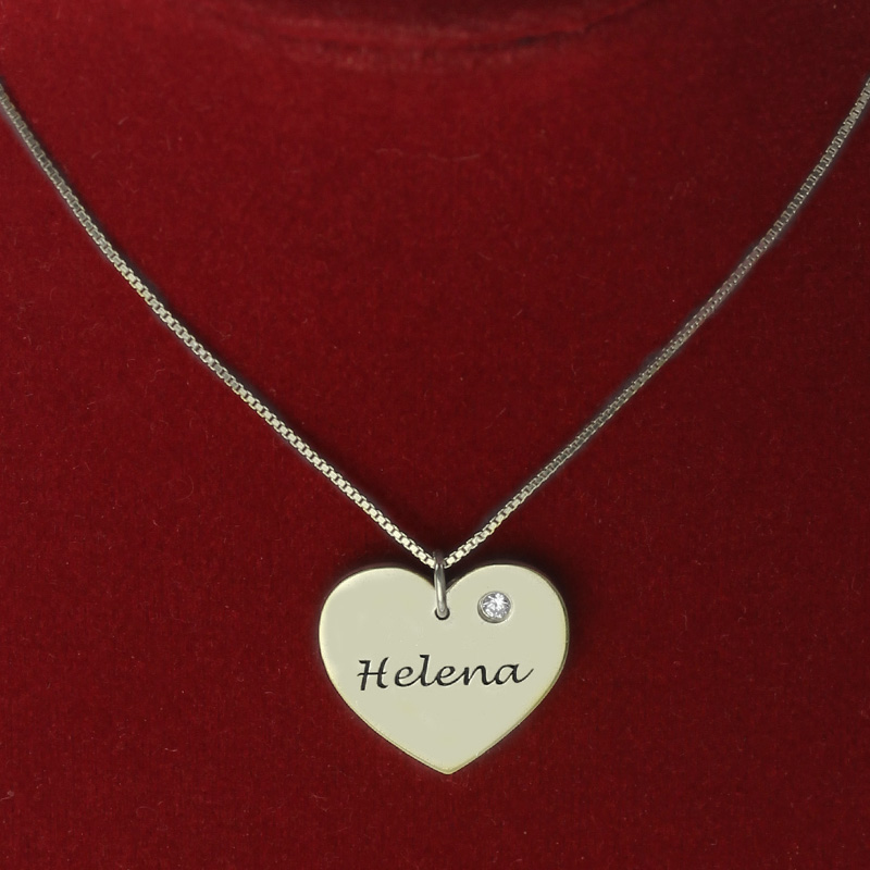 Sterling Silver Heart Name Necklace Product View Sterling silver heart name necklace with optional birthstone, product view