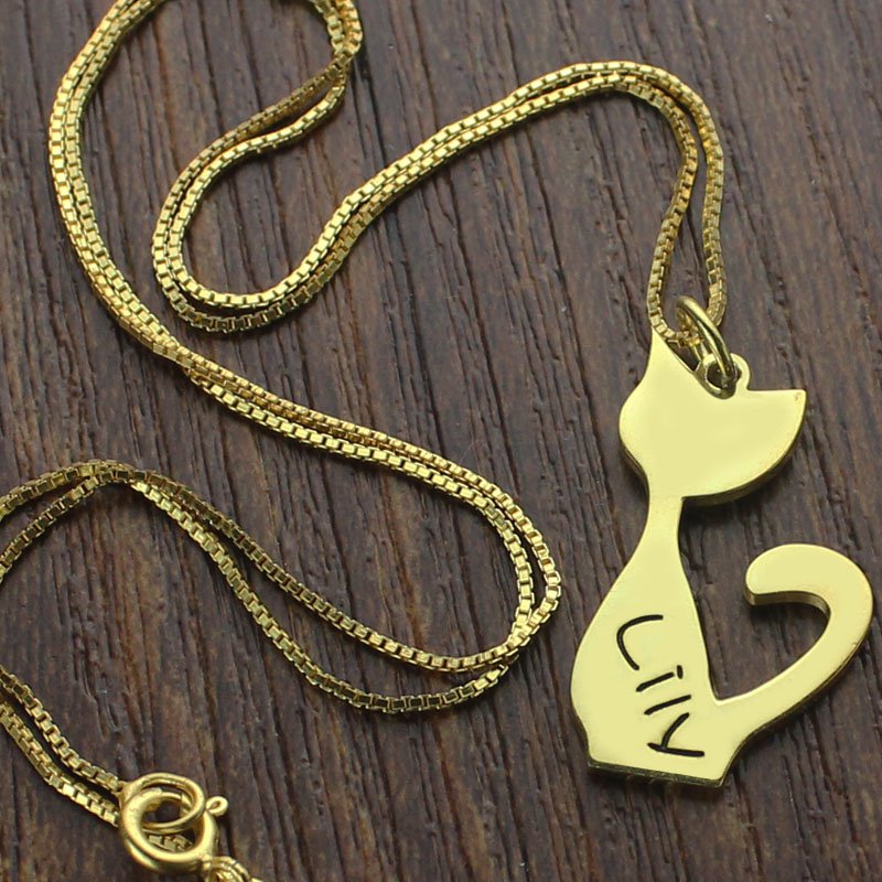 Cat name pendant necklace view