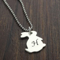 Rabbit Initial Charm Pendant Close-Up Personalised rabbit initial charm pendant necklace close-up
