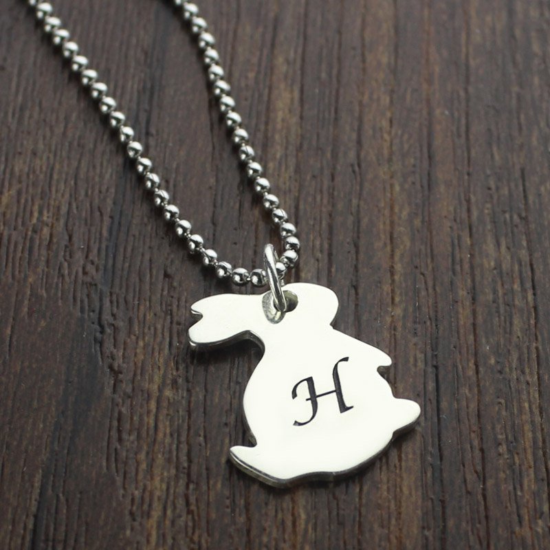 Rabbit Initial Charm Pendant Close-Up Personalised rabbit initial charm pendant necklace close-up