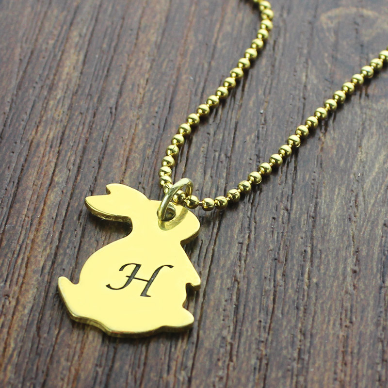 Tiny rabbit initial charm necklace product image