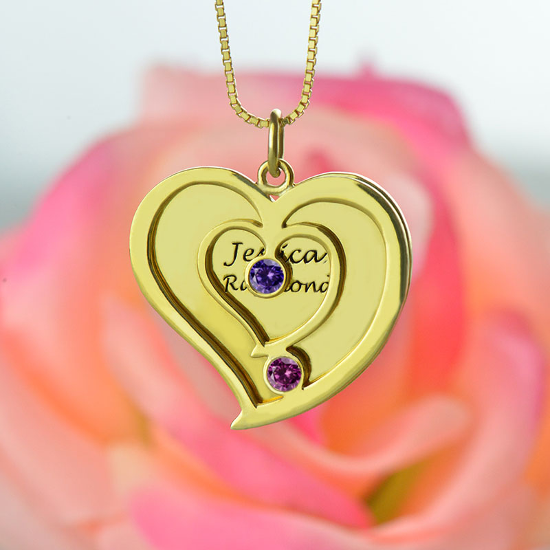 Double Heart Birthstone Name Necklace Personalised double-heart birthstone name necklace product image