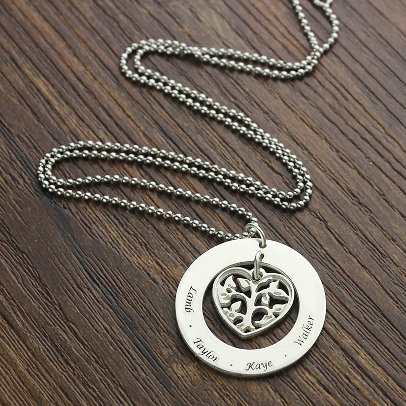 Personalised Heart Family Tree Necklace Alternate View Personalised heart family tree necklace alternate view