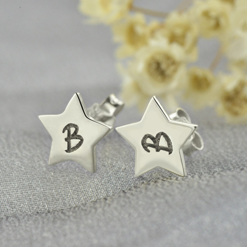 Personalised star initial stud earrings product view