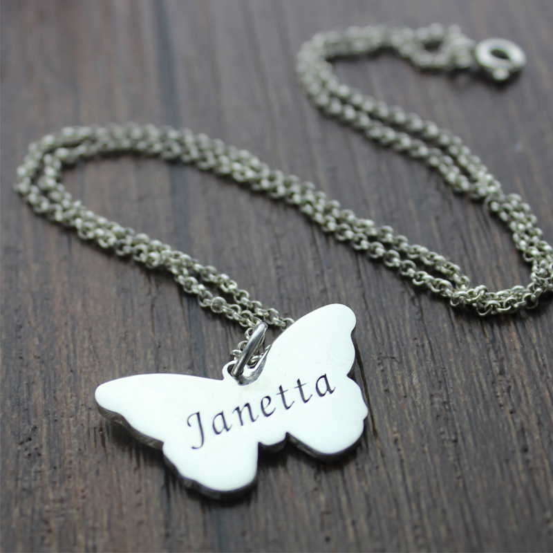 Personalised Butterfly Pendant Name Necklace Personalised sterling silver butterfly pendant name necklace