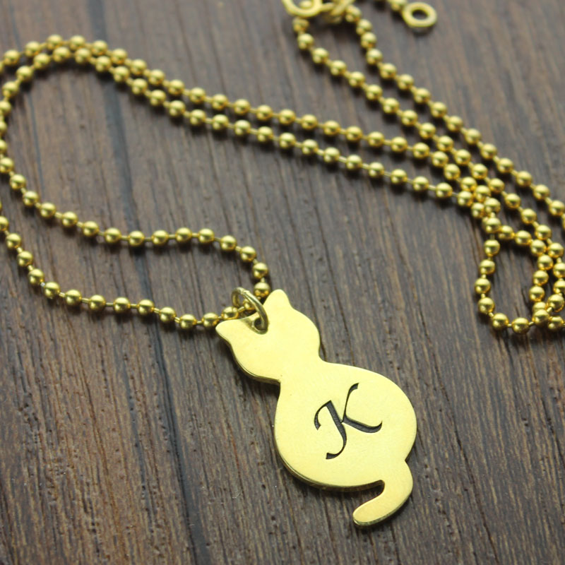 Gold Over Cat Initial Pendant Necklace Gold over cat initial pendant necklace product image