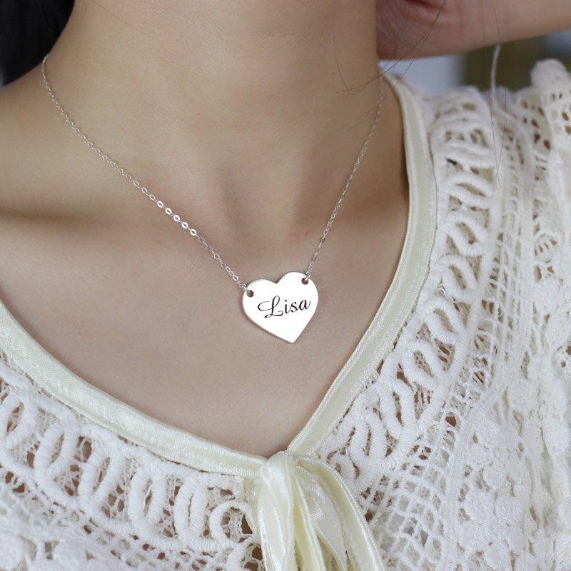 Personalised stamped heart name necklace detail image