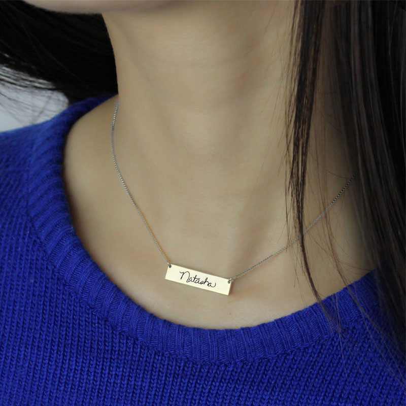 Custom Signature Bar Necklace Close View Custom signature bar necklace close view
