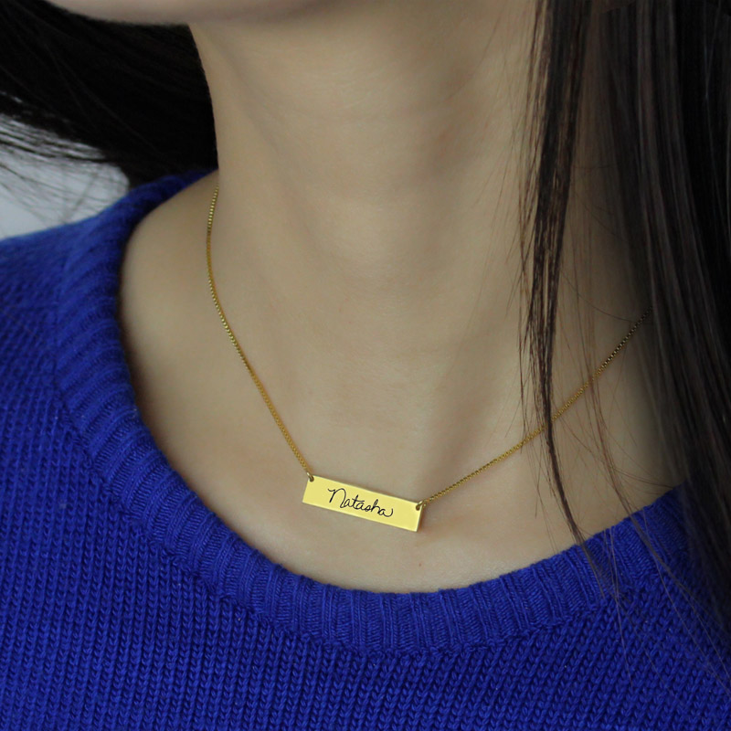 Personalised handwriting signature bar necklace