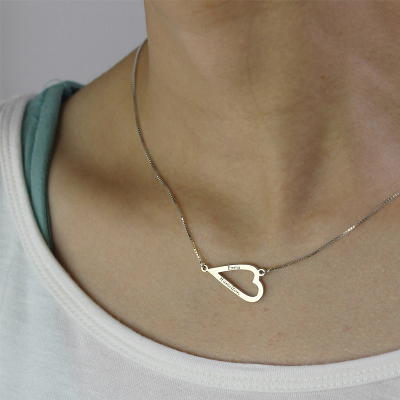 Open heart personalised name necklace and bracelet set