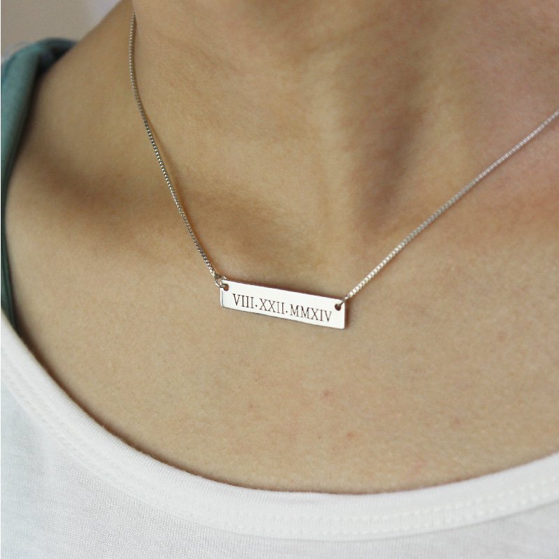 Custom Roman numeral bar necklace product image