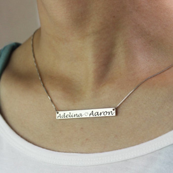 Couple Bar Necklace Engraved Name Sterling Silver Couple Bar Necklace Engraved Name Sterling Silver