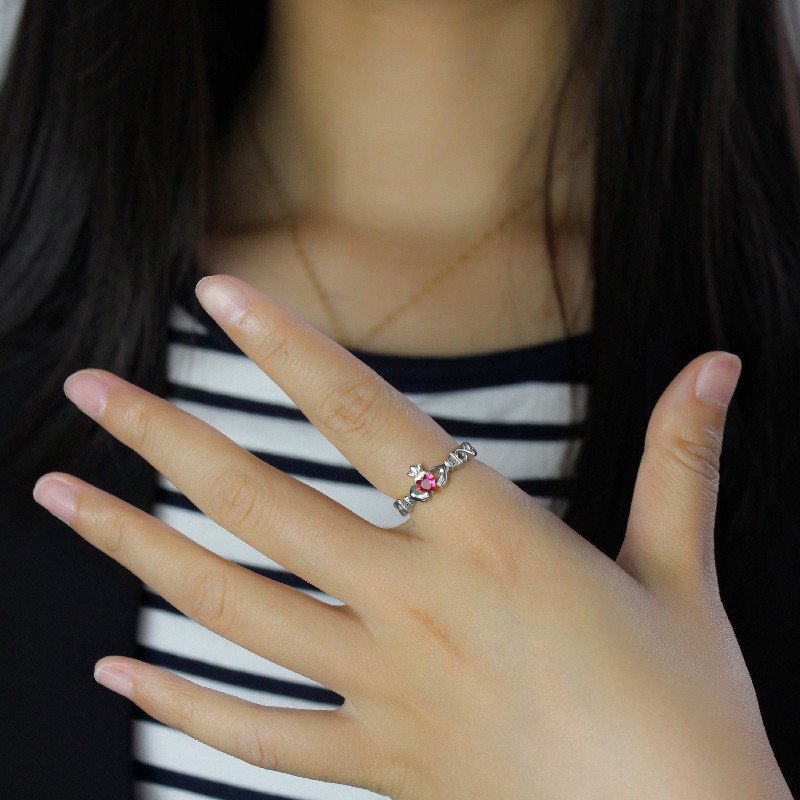 Personalised Claddagh birthstone name ring alternate view