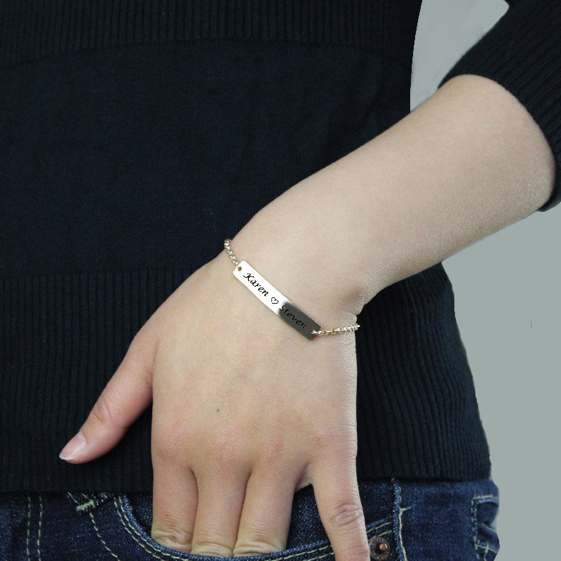 Sterling silver name bar bracelet with cable chain