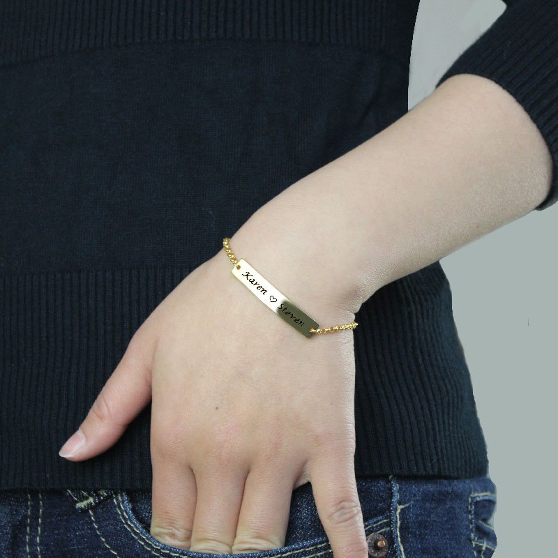 Engraved Couple Bar Bracelet Personalised couple bar bracelet with engraved name and heart