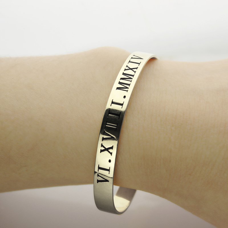 Personalised Roman numeral date cuff bracelet