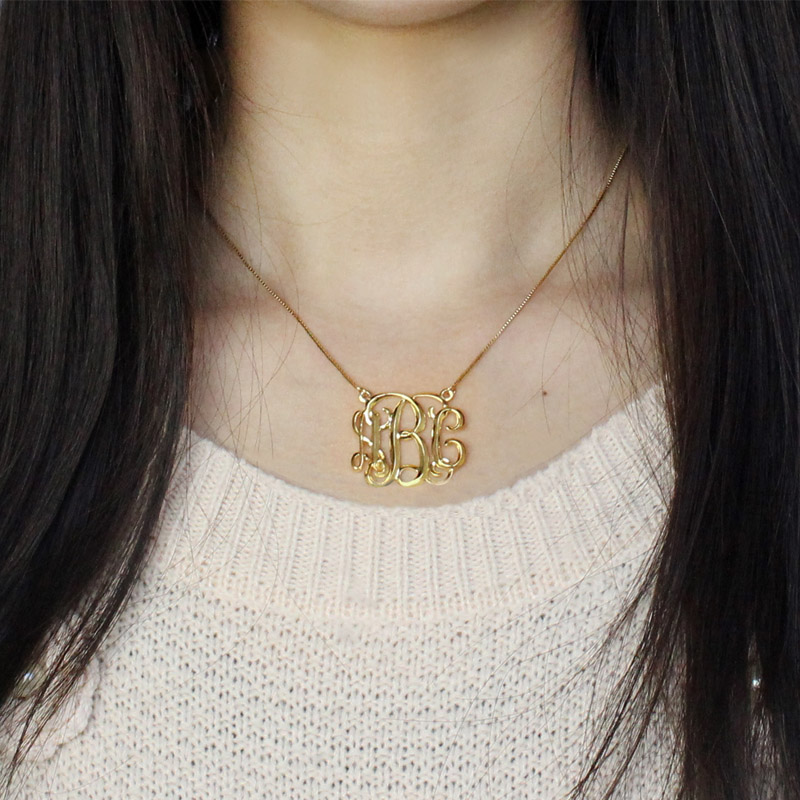 Custom Cube Monogram Initials Necklace Detail Custom cube monogram initials necklace detail image