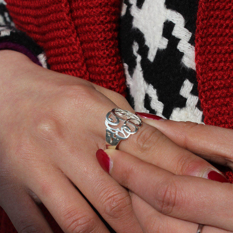 Personalised hand-drawn monogram ring detail image