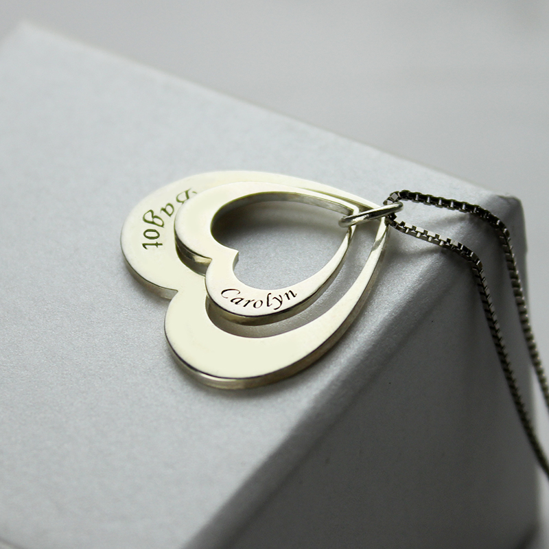 Sterling silver double heart pendant with names