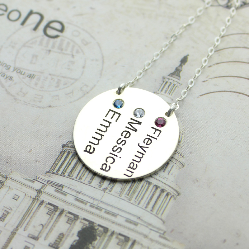 Personalised silver disc necklace with name engraving
