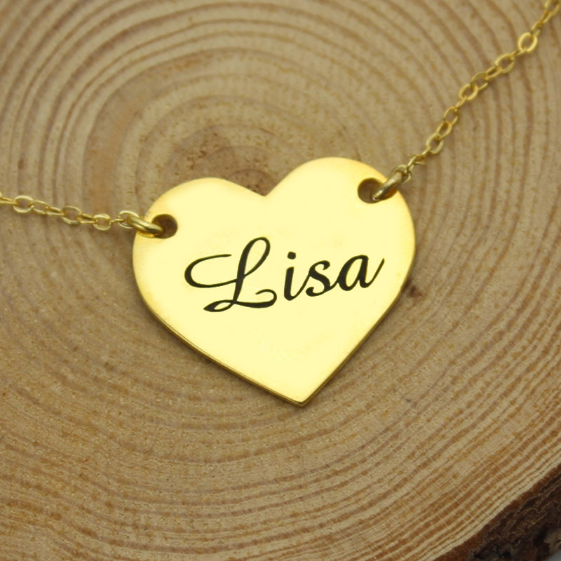 Personalised stamped heart name necklace product view