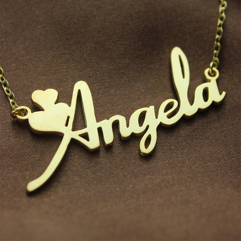 Fiolex Girls Fonts Name Necklace Personalised solid gold Fiolex Girls Fonts heart name necklace