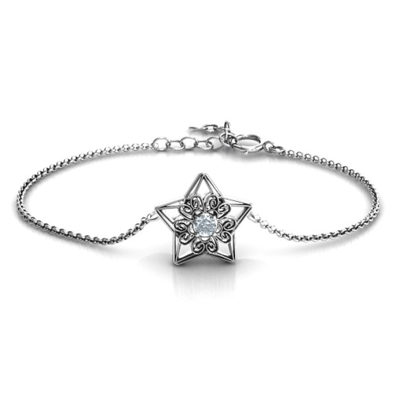 Personalised 3D Star Bracelet with Filigree Detailing Personalised 3D star bracelet with filigree detailing and round stones
