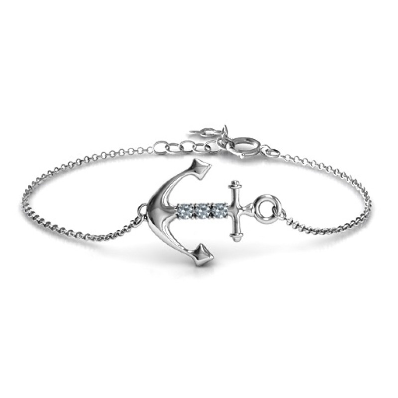 Personalised anchor bracelet with three stones