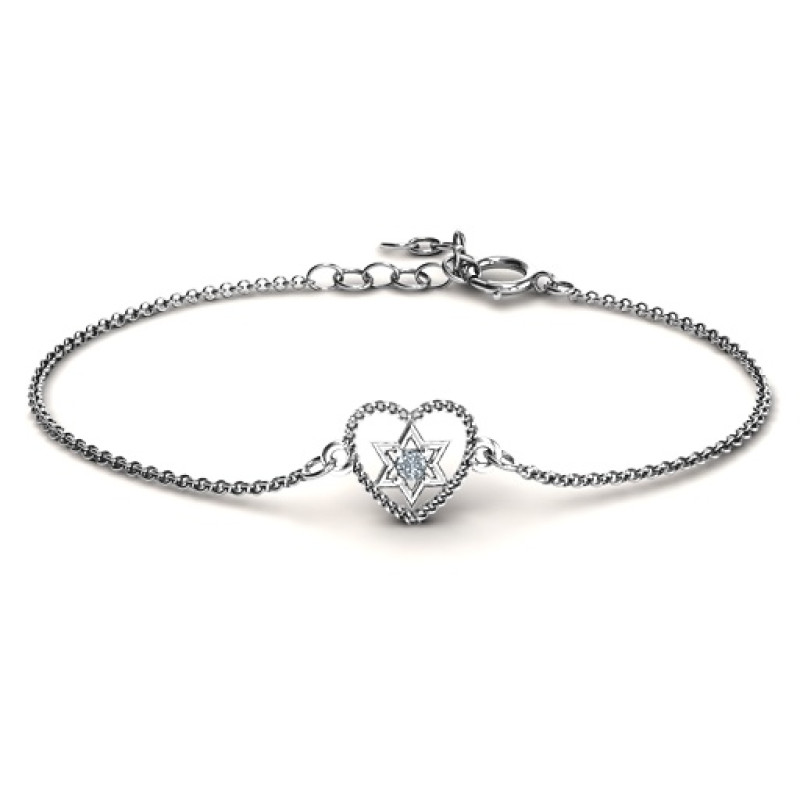 Personalised Star of David Heart Bracelet Personalised chained heart bracelet with Star of David centrepiece